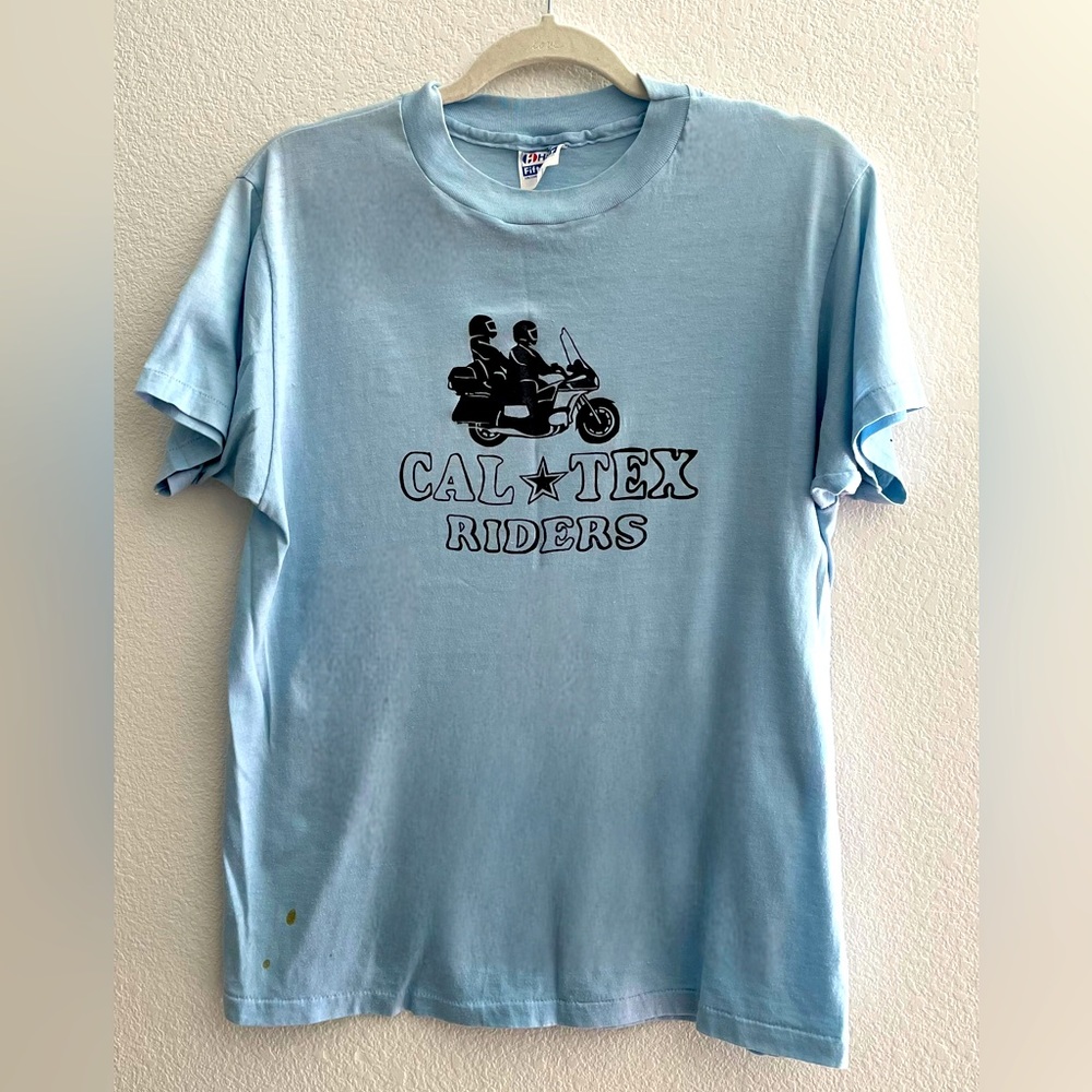 Cal-Tex Riders Tao 1984 Vintage tee, paper thin, light blue
